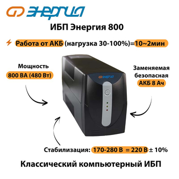 Энергия ИБП 800 - ИБП и АКБ - ИБП для компьютера - . Магазин оборудования для автономного и резервного электропитания Ekosolar.ru в Ижевске